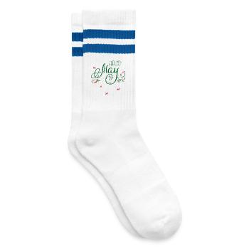 Mai, Monat, Frühling - Gestreifte Tennissocken - Weiß/Blau - Rechts