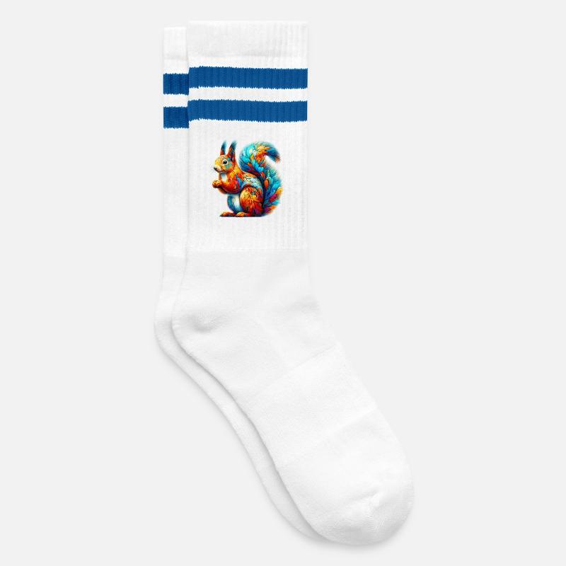Eichhörnchen - Gestreifte Tennissocken - Weiß/Blau