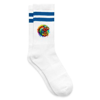 Chamäleon - Gestreifte Tennissocken - Weiß/Blau - Rechts