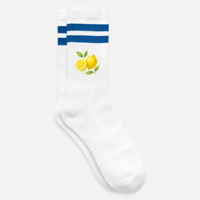 Zitronen - Gestreifte Tennissocken - Weiß/Blau