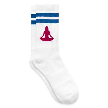 Yoga Silhouetten Meditation - Gestreifte Tennissocken - Weiß/Blau - Rechts