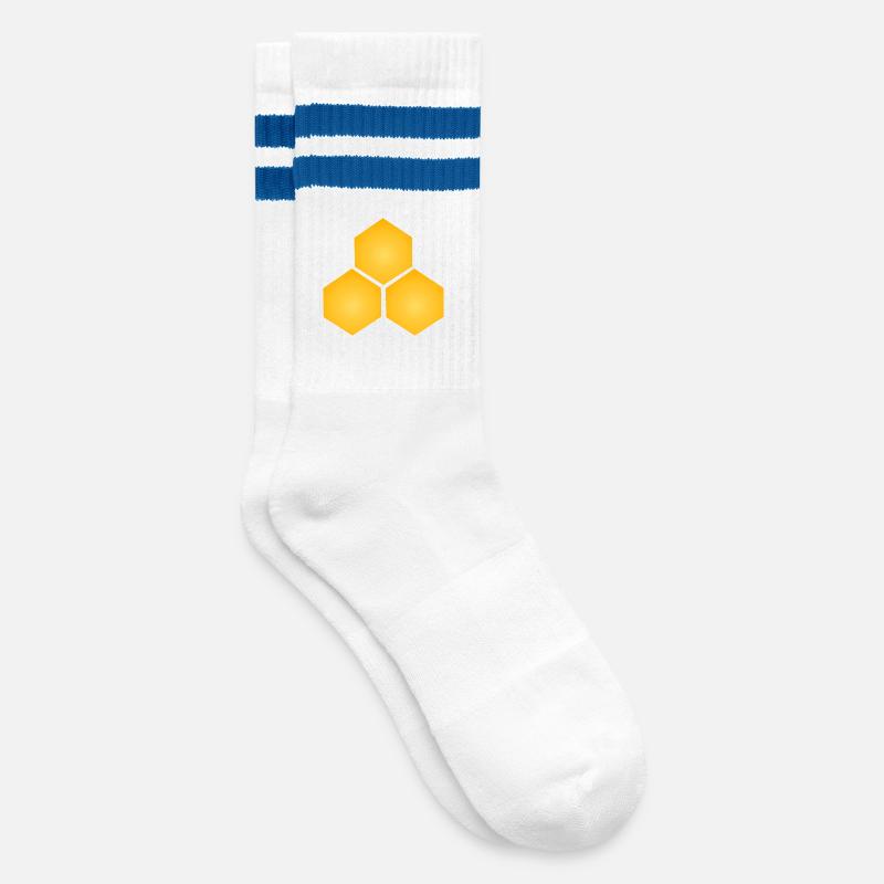 3'er Wabe - Gestreifte Tennissocken - Weiß/Blau