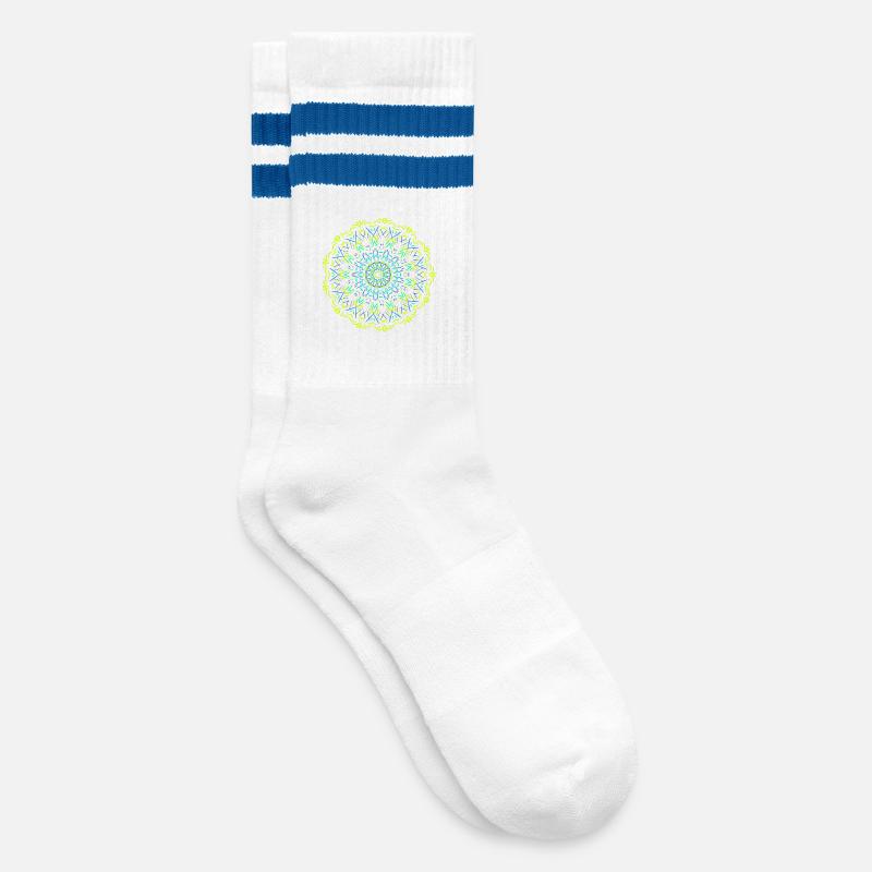 Luminous Mandala Neon Design - Striped tennis socks - white/blue