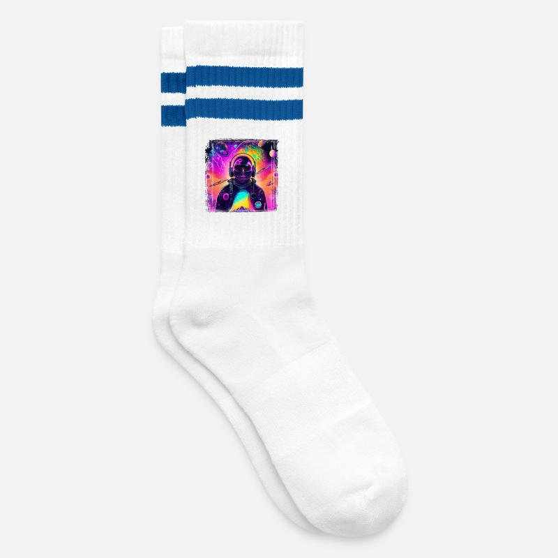 Neon Astronaut at the Cosmic Psychedelic - Striped tennis socks - white/blue