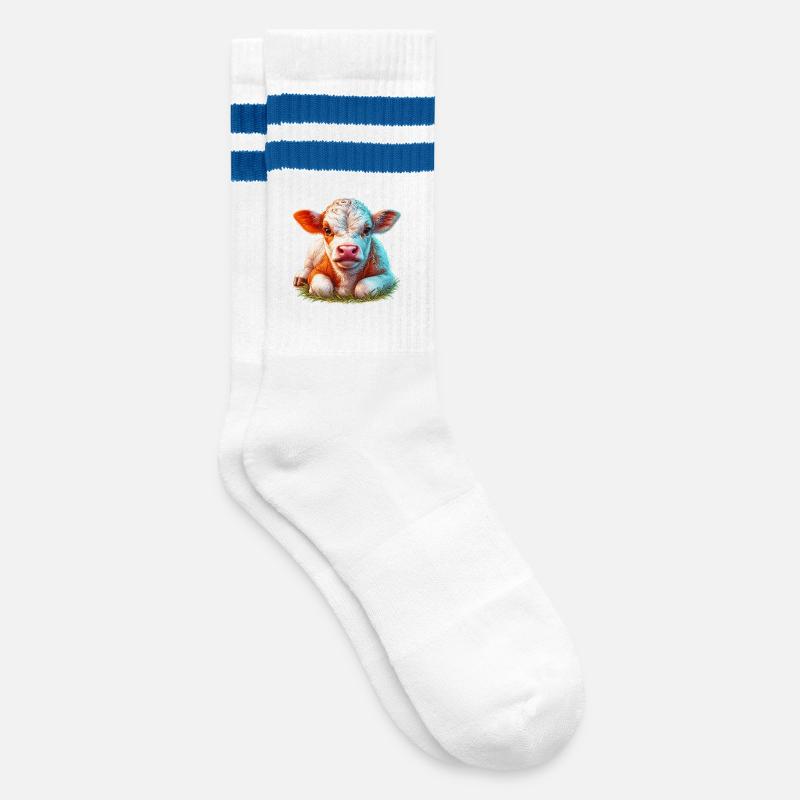 Kuh - Gestreifte Tennissocken - Weiß/Blau