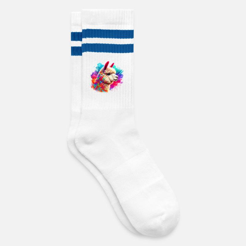 Alpaka - Gestreifte Tennissocken - Weiß/Blau