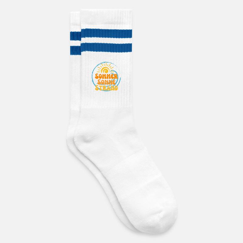 Sommer Sonne Strand Nectarine 3 - Gestreifte Tennissocken - Weiß/Blau