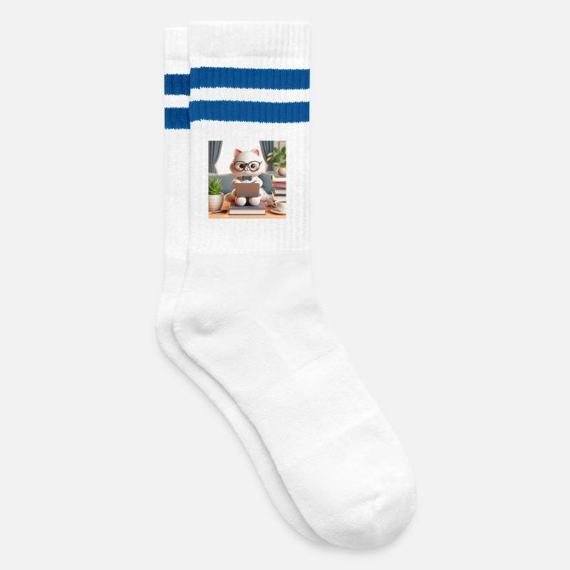 Chat d’ordinateur 3D - Chaussettes de tennis - blanc/bleu
