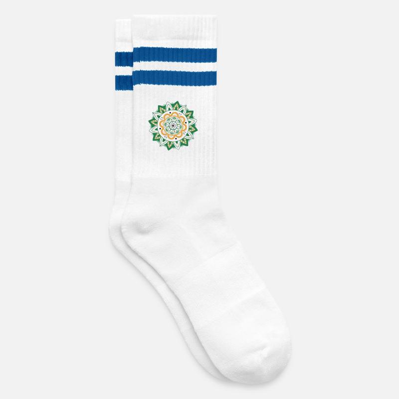 oriental pattern morocco green orange - Striped tennis socks - white/blue