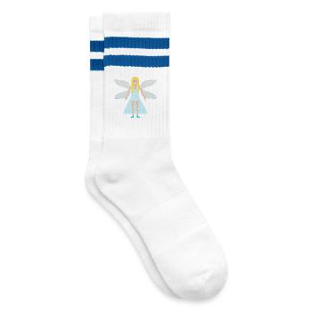 Winter Snowflake Fantasy Art Fairy - Striped tennis socks - white/blue - Right