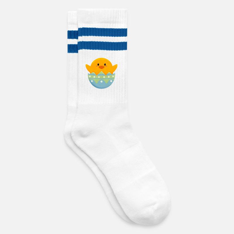 Chick in Easter egg - Striped tennis socks - white/blue