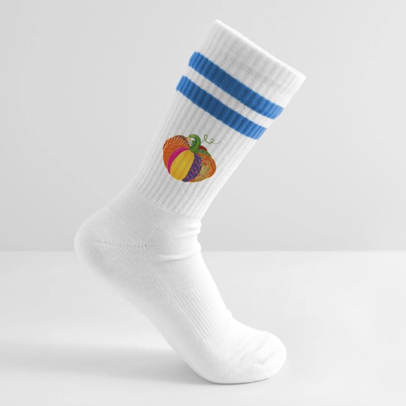 Patchwork Kürbis – Bunt gemusterte Herbstdeko Gestreifte Tennissocken