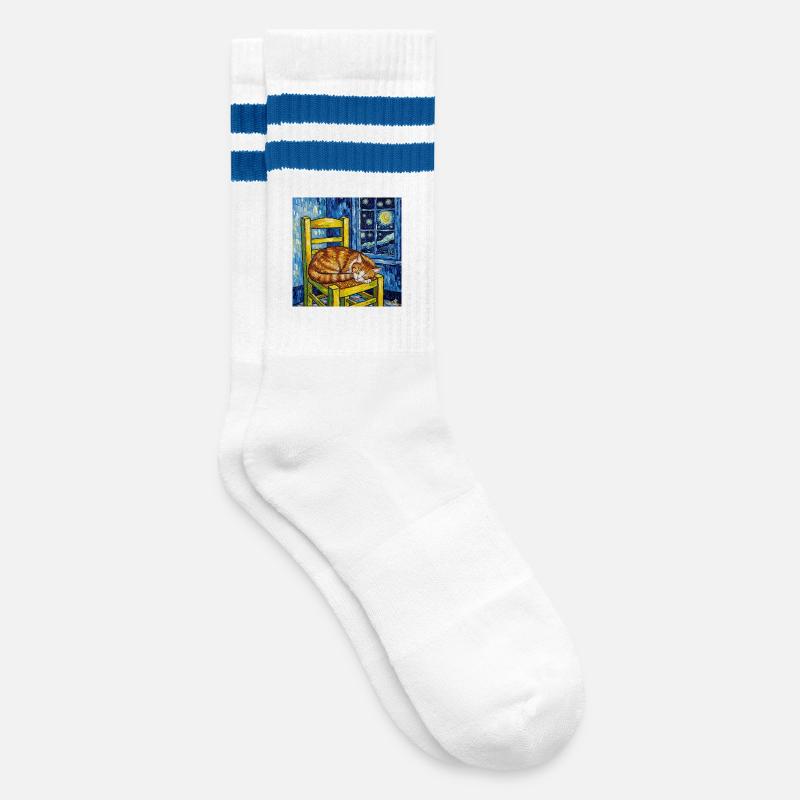 Kat van Gogh Sternenhimmel - Gestreifte Tennissocken - Weiß/Blau