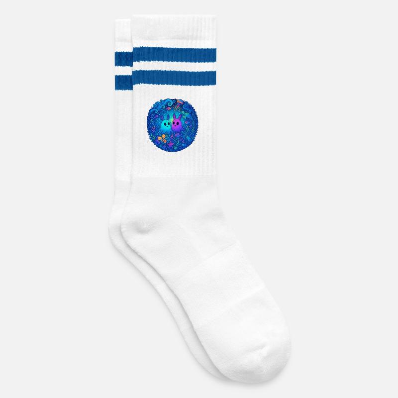 Underwater Friends: Glowing Ghosts - Striped tennis socks - white/blue