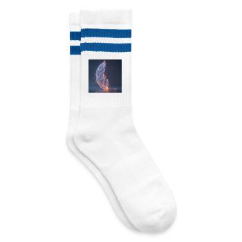 Ätherische Feder leuchtend – Symbol des Lichts - Gestreifte Tennissocken - Weiß/Blau - Rechts