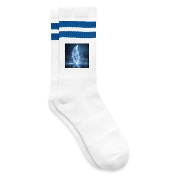 Ätherische Feder leuchtend – Symbol des Lichts - Gestreifte Tennissocken - Weiß/Blau - Rechts