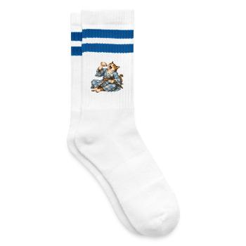 Samurai Cat Sake Japanese Ukiyo-e Style - Striped tennis socks - white/blue - Right