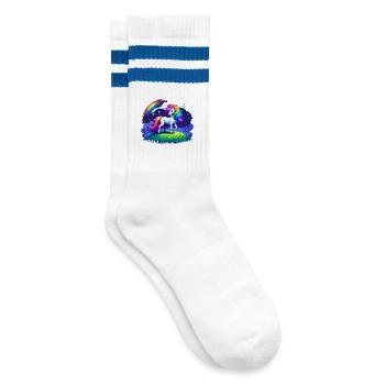 Einhorn Magie - Gestreifte Tennissocken - Weiß/Blau - Rechts
