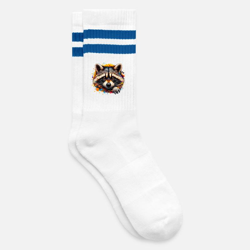 Waschbär - Gestreifte Tennissocken - Weiß/Blau