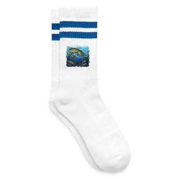 Hecht Angeln Fischen Raubfisch - Gestreifte Tennissocken - Weiß/Blau - Rechts