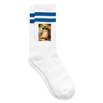 Cool Cat on Summer Vacation - Striped tennis socks - white/blue - Right