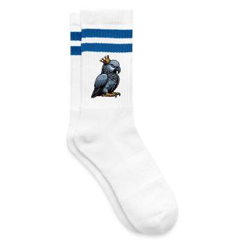 Graupapagei Papagei Papageibesitzer Papageihalter - Gestreifte Tennissocken - Weiß/Blau - Rechts
