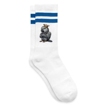 Graupapagei Papagei Papageibesitzer Papageihalter - Gestreifte Tennissocken - Weiß/Blau - Rechts