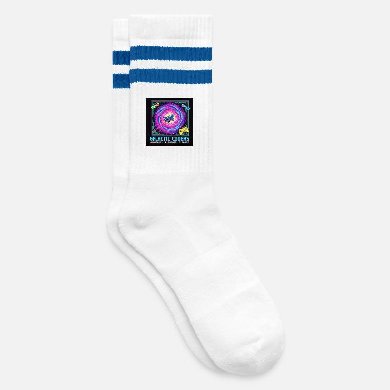 Galaktische Coders Neon Pixel - Gestreifte Tennissocken - Weiß/Blau