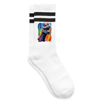Porträt von T-Rex - Gestreifte Tennissocken - Weiß/Schwarz - Rechts