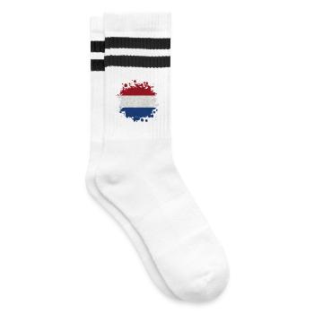 Niederlande Klecks Fleck / Geschenk Flagge Holland - Gestreifte Tennissocken - Weiß/Schwarz - Rechts