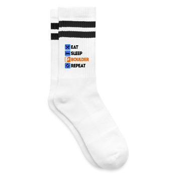 Boulder Bouldern Klettern Ohne Seil Spruch - Gestreifte Tennissocken - Weiß/Schwarz - Rechts