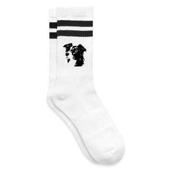 Border collie head - Striped tennis socks - white/black - Right