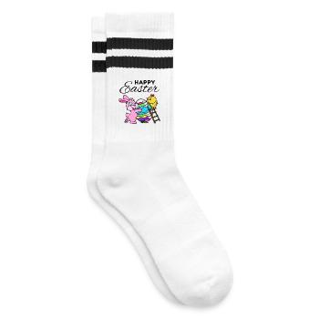 Frohe Ostern Osterfest Osterhase Osterküken Süß - Gestreifte Tennissocken - Weiß/Schwarz - Rechts
