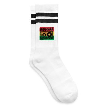 Reggae Musik Reggaeton Jamaika Vintage Retro Ragga - Gestreifte Tennissocken - Weiß/Schwarz - Rechts