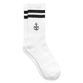 Anker & Kompass Nautik-Illustration - Gestreifte Tennissocken - Weiß/Schwarz - Rechts