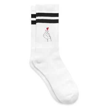 K-Pop Finger Heart - Gestreifte Tennissocken - Weiß/Schwarz - Rechts