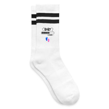 Babyfüße Schwangerschaft Geburt Baby Familie - Gestreifte Tennissocken - Weiß/Schwarz - Rechts
