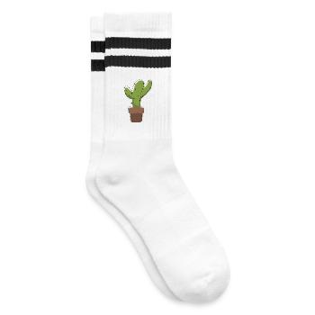 Kaktus im Topf – Grafik-Illustration - Gestreifte Tennissocken - Weiß/Schwarz - Rechts