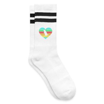Maus Herz Design mit Regenbogen / Geschenk - Gestreifte Tennissocken - Weiß/Schwarz - Rechts