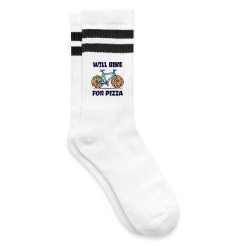 Lustig Pizza Biker Fahrrad Statement Bmx - Gestreifte Tennissocken - Weiß/Schwarz - Rechts