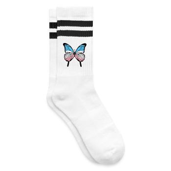 Trans Pride Schmetterling Transgender Pride - Gestreifte Tennissocken - Weiß/Schwarz - Rechts