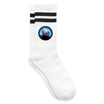Mond Friedhof Grabstein Fledermäuse Hexe Halloween - Gestreifte Tennissocken - Weiß/Schwarz - Rechts
