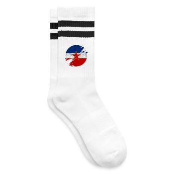 Jugoslawien Vintage Flaggen Kreis - Gestreifte Tennissocken - Weiß/Schwarz - Rechts