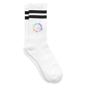 Basketball Farbspritzer Farbklecks - Gestreifte Tennissocken - Weiß/Schwarz - Rechts