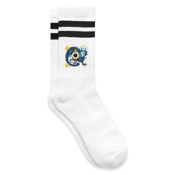 Blue Ink Spirits - Chinesischer Dämonenwächter der Zeit - Gestreifte Tennissocken - Weiß/Schwarz - Rechts