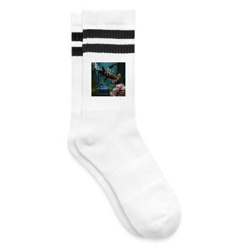 Toller Steampunk-Hammerhai - Gestreifte Tennissocken - Weiß/Schwarz - Rechts