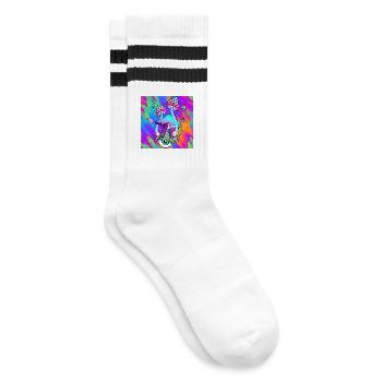 Magic mushrooms colorful Psychedelic mushroom art - Striped tennis socks - white/black - Right