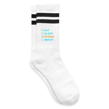 Essen. Schlafen. Skydiving. Wiederholen Design - Gestreifte Tennissocken - Weiß/Schwarz - Rechts