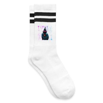 Cyber Nymphensittich Neon Bloom - Gestreifte Tennissocken - Weiß/Schwarz - Rechts