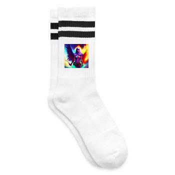 Muslimah Girl mit Engelsflügel Kunst - Gestreifte Tennissocken - Weiß/Schwarz - Rechts